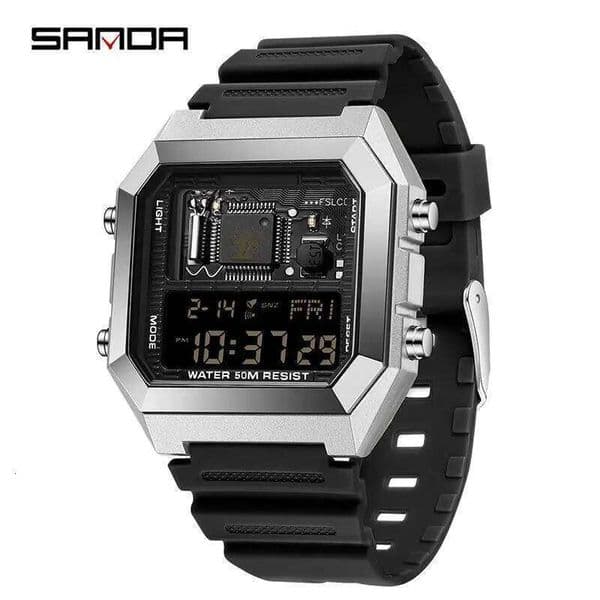 SANDA 6216 Fashion Student Electronic Square Multi functional Waterproof LED Night Light Outdoor Sports Men's Watch reloj
