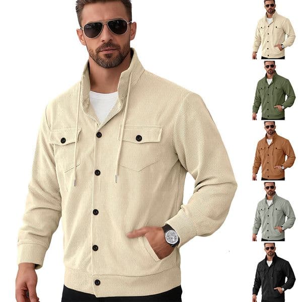 Cardigan Longsleeve Casual Sports Jacket With Collar Corduroy Pockets Button Closure Fitted Jacket Designer Jacket Exclusively For