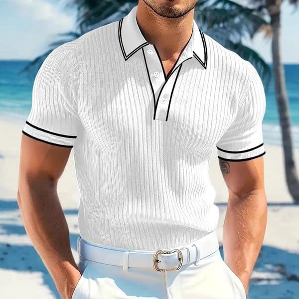 Men's New Shortsleeve Summer Men's Designer Hoodie Polo Colorblock Striped Designer T-shirt Collar Polo Shirt