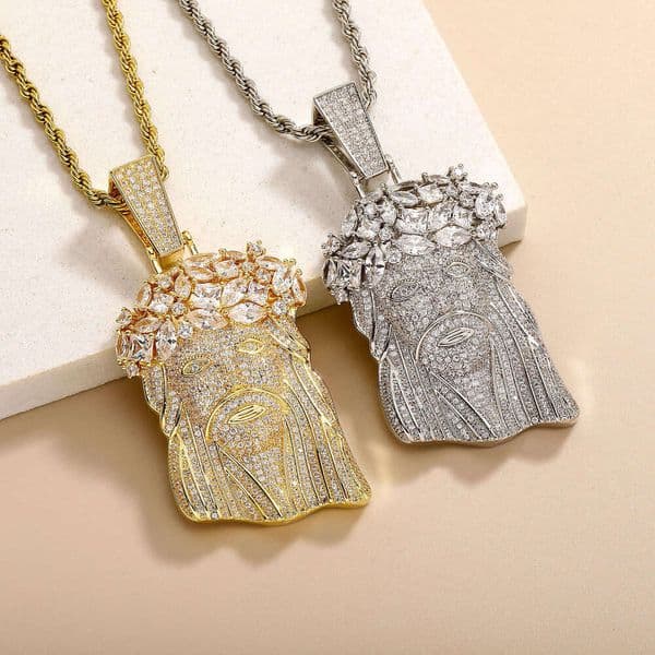 European and American Cross-Border Hip-Hop Full Diamond Copper Zircon Head High-End Sense Personality Jewelry Necklace Men's Pendant Wholesale