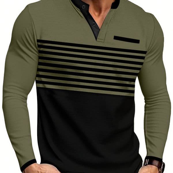 European Polo And American Summer New Men's Longsleeve Vneck Contrast Color Striped Designer Hoodie Slim Fit Designer T-shirt Business Casual