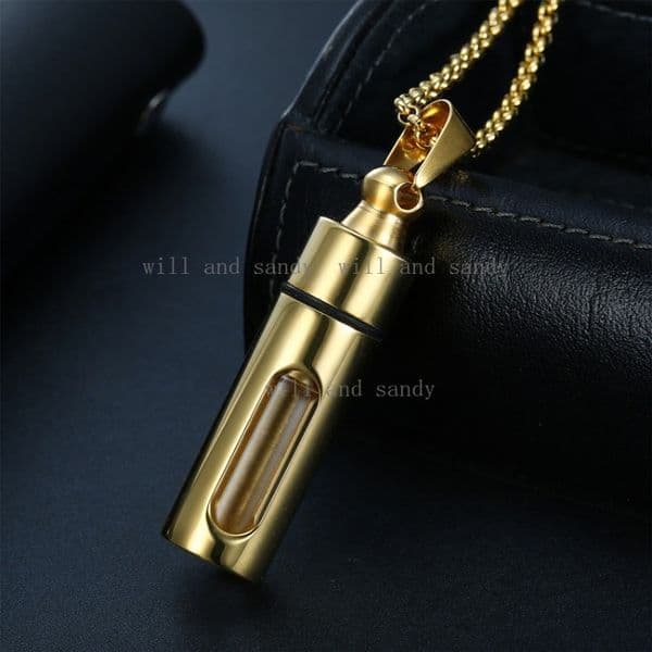 Fashion Necklace Container Tube Urn Necklace for Ashes Stainless Steel Cremation Jewelry Gold Necklace Family Pet Cylinder Keepsake Memorial Gift Fine Jewelry