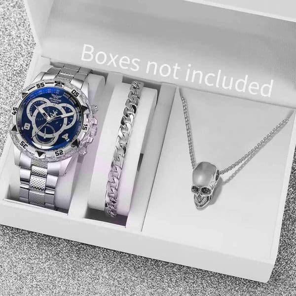 3PCS/Set Luxury Men Watches Fashion Large Dial Analog Male's Quartz Wristwatch Jewelry Set Reloj HombreWithout Box