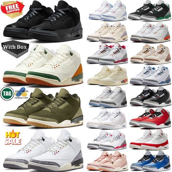 Free shipping With 3s 3 designer Basketball Shoes for mans womans black cat red grey green blue outdoor sports trainer sneakers