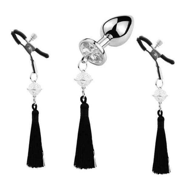 Unisex Punishment Toy SM Erotic Retro Bell Chinese Style Nipple Clip Anal Plug Set Adult Sex Toys for Women Hj89