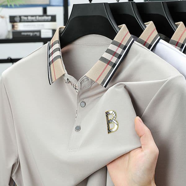 Men's Ice Silk Short Sleeve Summer New Designer Hoodie High-end Mulberry Silk Polo T-shirt Dad Designer T-shirt Turn-down Collar Polo Shirt Men's Fashion New Model