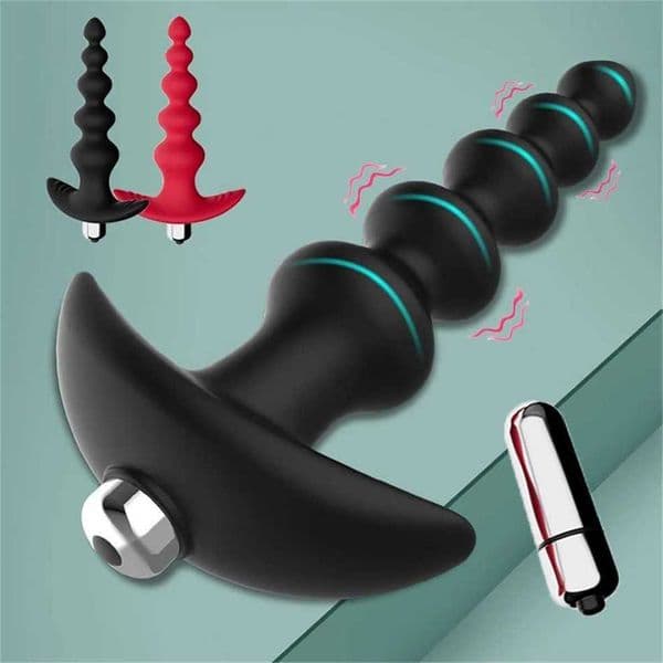 Flexible Beads Vibrator 12 Vibration Modes Anal Plug Butt Design Silicone Vibrating Sex Toys Bullet for Men Women Couples Hj89