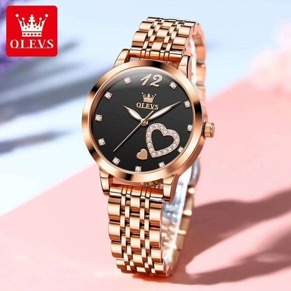 OLEVS 5189 Luxury Diamond Dial Quartz Elegance Stainless Steel Waterproof Heart Shaped Night-light Women Watch