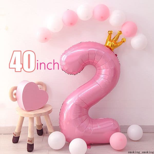 40 Inch Large Big Conjoined Crown Pink Digital Aluminum Foil Balloon Birthday Party Decorations Baby Shower Gift Number Balloons with Crown Wedding 0 1 2 3 4 5 6 7 8 9