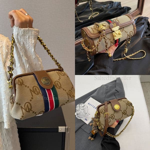2026 Luxury Jacquard Canvas Women's Handbag Fashion Letter Embroidery Color Contrast Underarm Stick Bag Classic Trendy Essential Single Shoulder Crossbody Bag