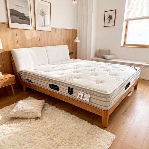 Cotton and linen fabric memory foam bag-packed spring beige with gray trim hotel-style household mattress 25cm thick