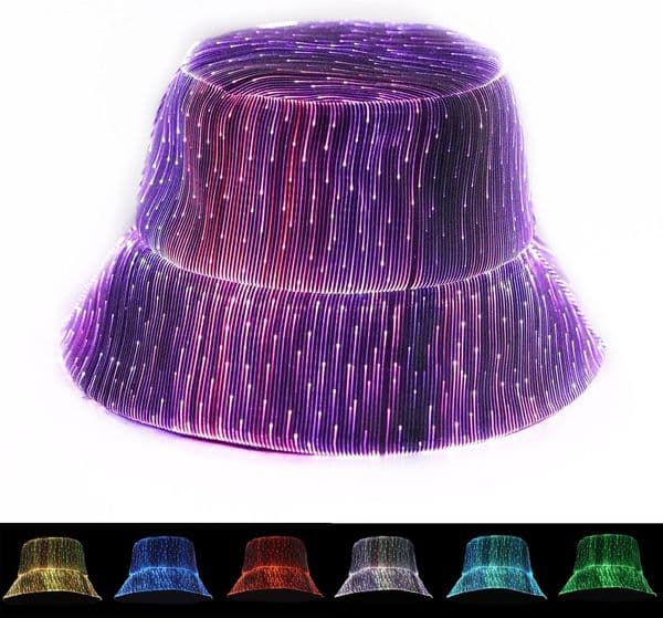 LED Rave Bucket Hat Light up Fisherman Cap 7 Colors Glow in the Dark Party Hats USB Rechargeable EDM Festival Gear