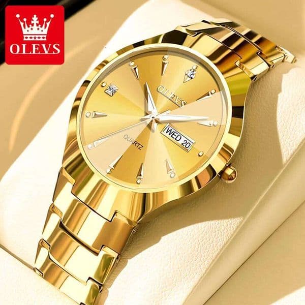 OLEVS 8697 Original Man Luxury Tungsten Steel Strap Quartz Watch for Men Waterproof Calendar Luminous Men's Wristwatches