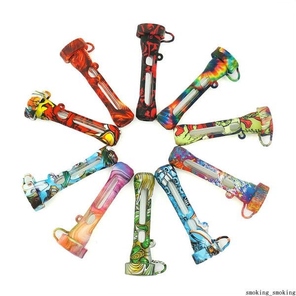 Glass Silicone One Hitter Pipes Tobacco Smoking Herb Heady Pipe 91MM Cigarette Holder Tobacco Mini Tube Speaker DHL