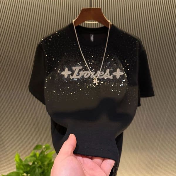 Summer Trend: Men's 2026 New Fashion Design Letter Polo Designer T-shirt Print Short Sleeve With Rhinestone Embellished Designer Hoodie Round Neck