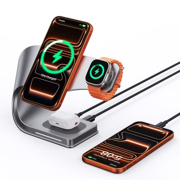 4 in 1 Wireless Charger Metal Shell Magnetic 15W Fast Charging Station Stand for iPhone 12-17 Mobile Phones Airpods Apple Watch