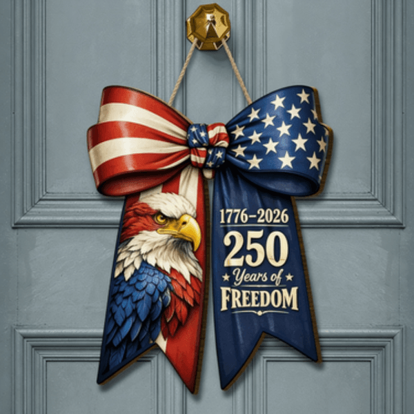 4th of July Door Sign 250th Anniversary 1776-2026 Wooden Door Hanger Decorative Hanging Sign for Home Porch & Outdoor Decoration A19