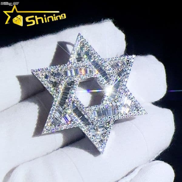 Unique Design Iced Out Moissanite Jewelry Hip Hop Hexagon GRA Certified Vvs d Moissanite Out Tennis Necklace Star Pendant
