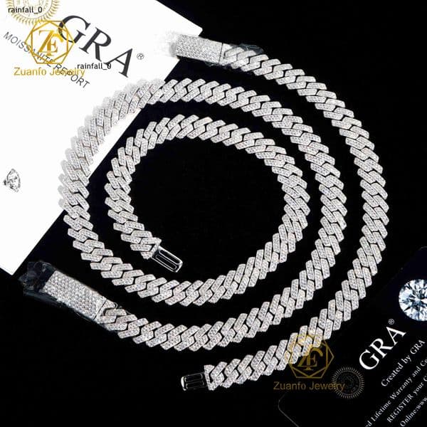 20mm Cuban Link Chain 925 Sterling Silver D VVS Moissanite Iced Out with Rose Yellow Gold Plating Pendant Necklace