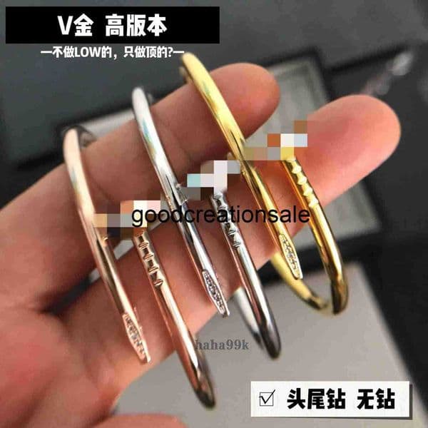 Elegant Gold Plated Nail-Style Bangle with Enamel - Handmade Cuff Bracelet for Men and Women's Luxury Jewelry 5Q20