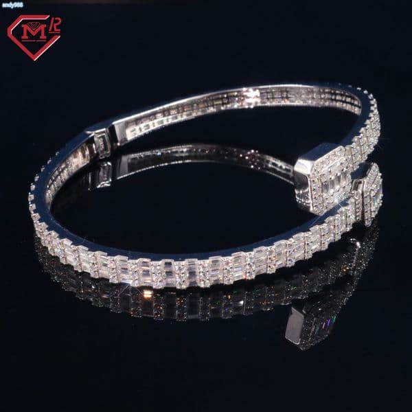 Hiphop Jewelry Moissanite Bracelets Baguette Custom 6MM 925 Silver Vvs Iced Out Moissanite Bracelet