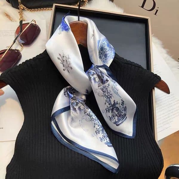 70 Small Square Silk Retro Three-Dimensional Letter Print Women's New Professional Neck Satin Scarf
