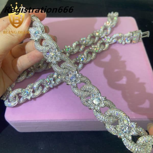 Wholesale Price 18mm Brass Moissanite Cuban Link Chian Iced Out Hip Hop Style Jewelry Chain for MenWomen Moissanite Link Chain in Stock