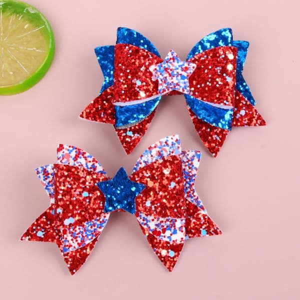 New American Independence Day Pink Ribbon Butterfly Star Clips, Holiday Party Hair Accessories ddmyshoesvip