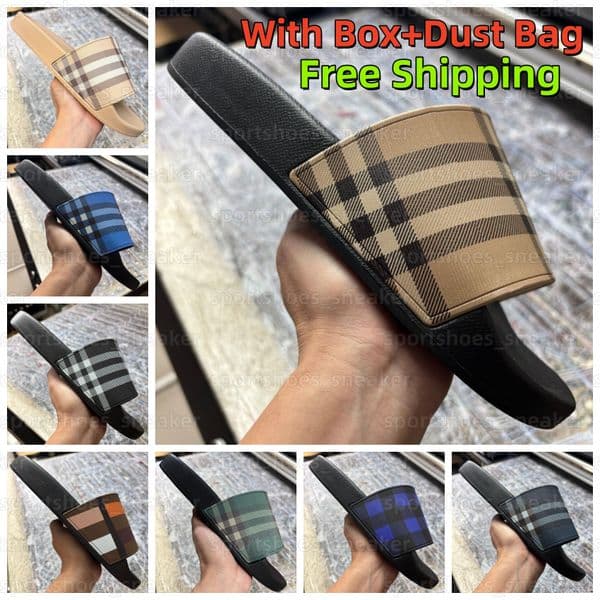 Free Shipping Designer Sandals Check Slides Vintage Printing Tartan Slippers Sliders Mens Women Furley Archive Summer Beach Beige Print Embossed Slide Shoe 35-46