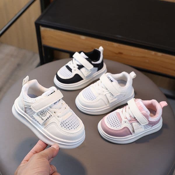 Fashion Little White Shoes Baby Boys Girls Breathable Mesh Sneakers Toddler Magic Tape Non-Slip Kids Casual Shoes Kids Running Shoes Free shipping Size 22 - 31