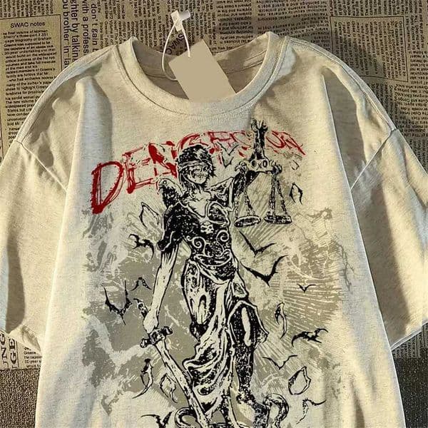 2025 New Goth Graffiti Graphic Short Slve T-shirt Mens Summer Cotton Y2K Vintage Tshirts Hip Hop Fashion Strtwear T Tops T260317