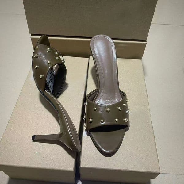 Summer new style rivet open-toe high-heeled slippers - fashionable single-strap flip-flops, fine heel, versatile high-heeled shoes