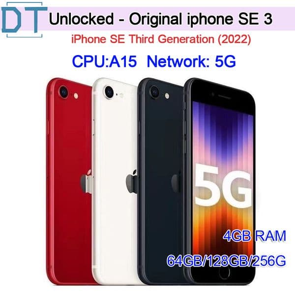 Original Apple iPhone SE 2022th SE3 IOS Cell Phones Unlocked 4.7'' A15 Bionic 4G RAM 64/128GB/256gb ROM Hexa Core 5G LTE Mobile Phone