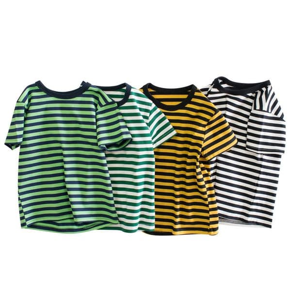 Children's clothing, summer, children's short-sleeved T-shirt, simple striped, baby boy clothes, round-neck top