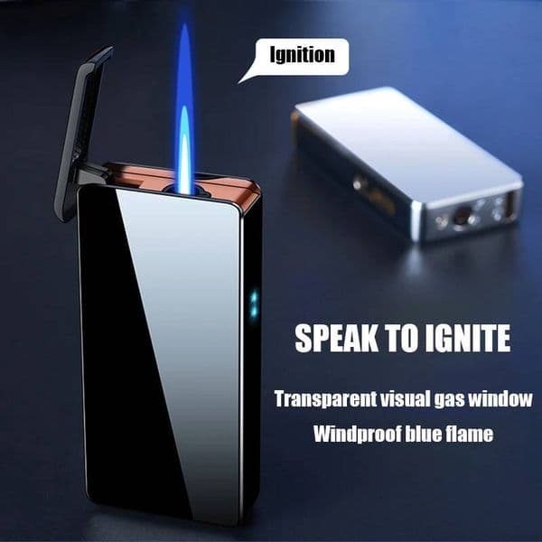 Intelligent Voice Activated Windproof Flame Lighter Airflow Gravity Sensing Knock Ignition Visual Gas Window Men Gadget