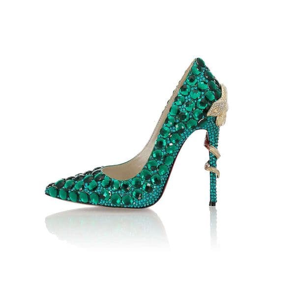 ACILICI 2026 New Handmade Diamond-Embellished Heels, Green Fashionable Snake-Shaped Stiletto Sexy Women's Shoes, Ultra High Heel
