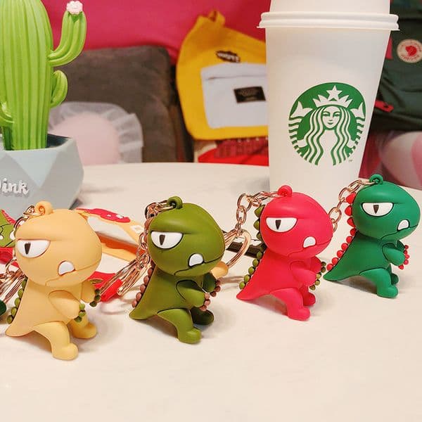 Cute Green Dinosaur Silicone Keychain Cartoon Bag Pendant with Wrist Strap