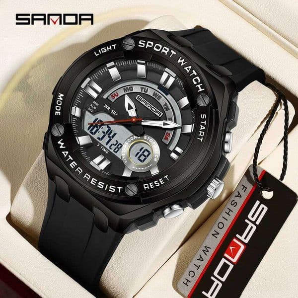 SANDA 3190 New Men's Multi functional Outdoor Sports Waterproof Night Light Student Electronic Watch