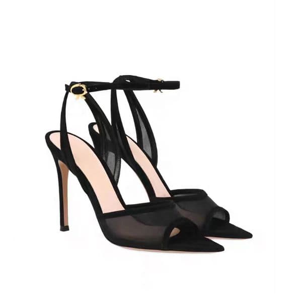 Elegant women's Stiletto Heel sandals Luxury suede mesh ankle strap women Peep-Toe Dress shoes Fashionable designers business evening shoes size 35-43 with box