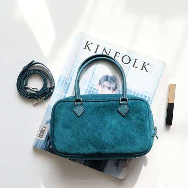 Real Suede Leather Boston Square Women Crossbady Shoulder Bag Frosted Cowhide Bolsos 2024 Vintage Zip Handbag Bolsas Mujer
