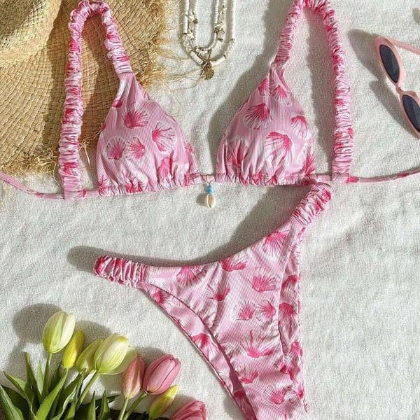 Clearance Sale Designer 2026 European and American floral lace-up bikini two-piece swimsuit for women three-piece bikini, foreign trade swimwear, sexy backless