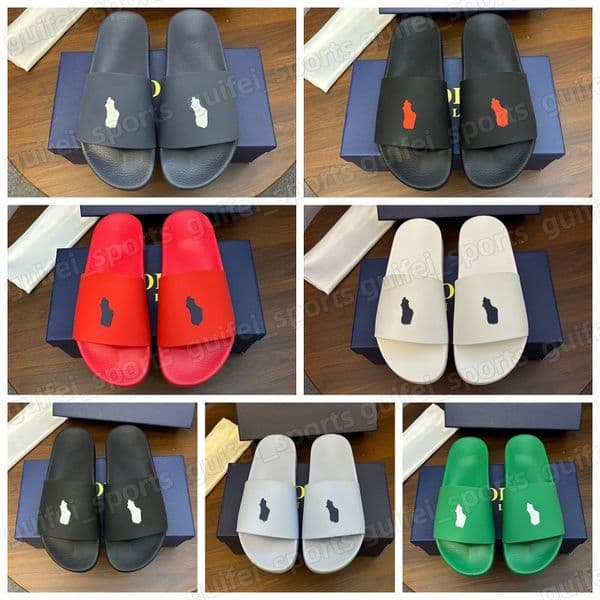 Free Shipping Designer Sandals Mens Polo Slides Black White Slippers Loafer Flat Heel Slide Flip Flops Leather Sand Classic Beach Slipper Sandal Sliders Size 38-46