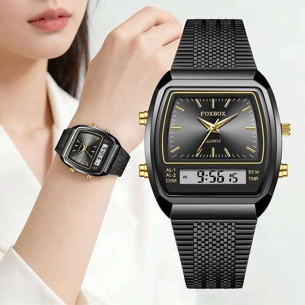 FOXBOX Luxury Digital Quartz Watches For Mens Women Fashion Casual Dual Display Time Sports Week 3Bar Waterproof Wristwatches