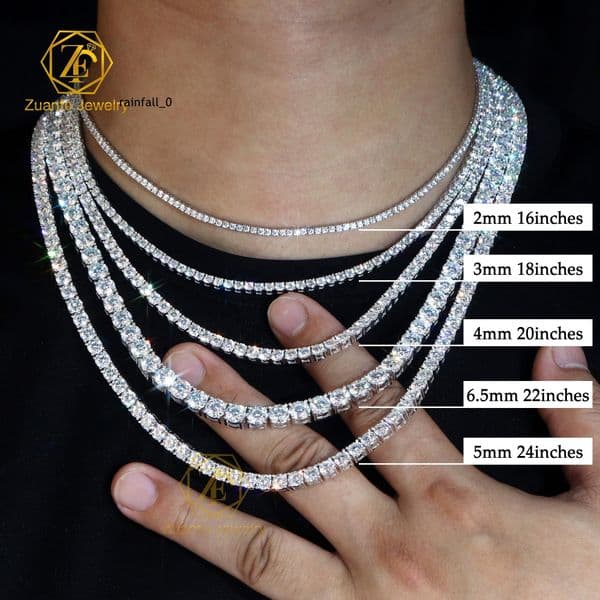 925 Sterling Silver Tennis Chain Rhodium-Plated Round Cut Moissanite Tennis Necklace Bracelet for Wedding or Gift