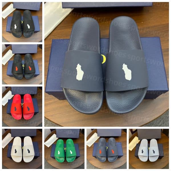 Free Shipping Designer Slippers Polo Slides Mens Black White Sandals Loafer Flat Heel Slide Leather Sand Flip Flops Women Summer Beach Slipper Sliders Size 38-46