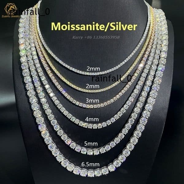 Fine Jewelry Wholesale Price in Stock 925 Sterling Silver Tennis Bracelet 3mm--65mm D VVS Moissanite Tennis Chain Necklace