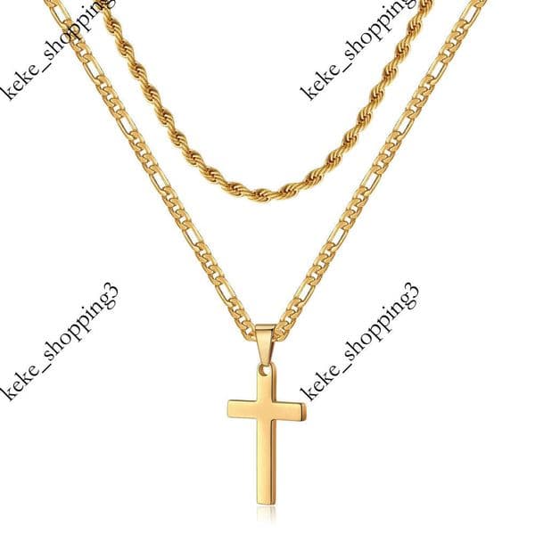 Cross-Border Amazon New Double-Layer Cross Men's Personality Trend Necklace Stainless Steel Braided Chain Jewelry