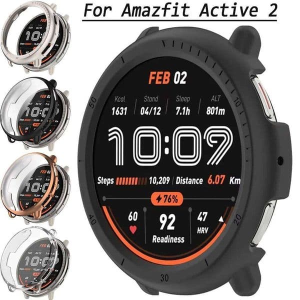 Full Coverage Screen Protective Case Bumper Anti-Scratch Glass Cover Hard Frame For Amazfit Active 2 Smart Watch Accessory