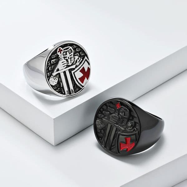 bestseller: Vintage Templar Shield Crusader Ring, men's trendy niche personalized jewelry