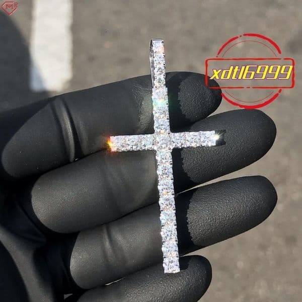 Hot Sale Moissanite Cross Pendant S925 Silver Gold Plate Hiphop Jewelry VVS Diamond Moissanite Pendant